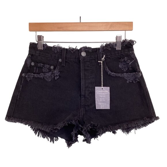 Carmar Denim Shorts Size 27‎ Bianca Relaxed High Rise NWT Distressed Black - Picture 1 of 8
